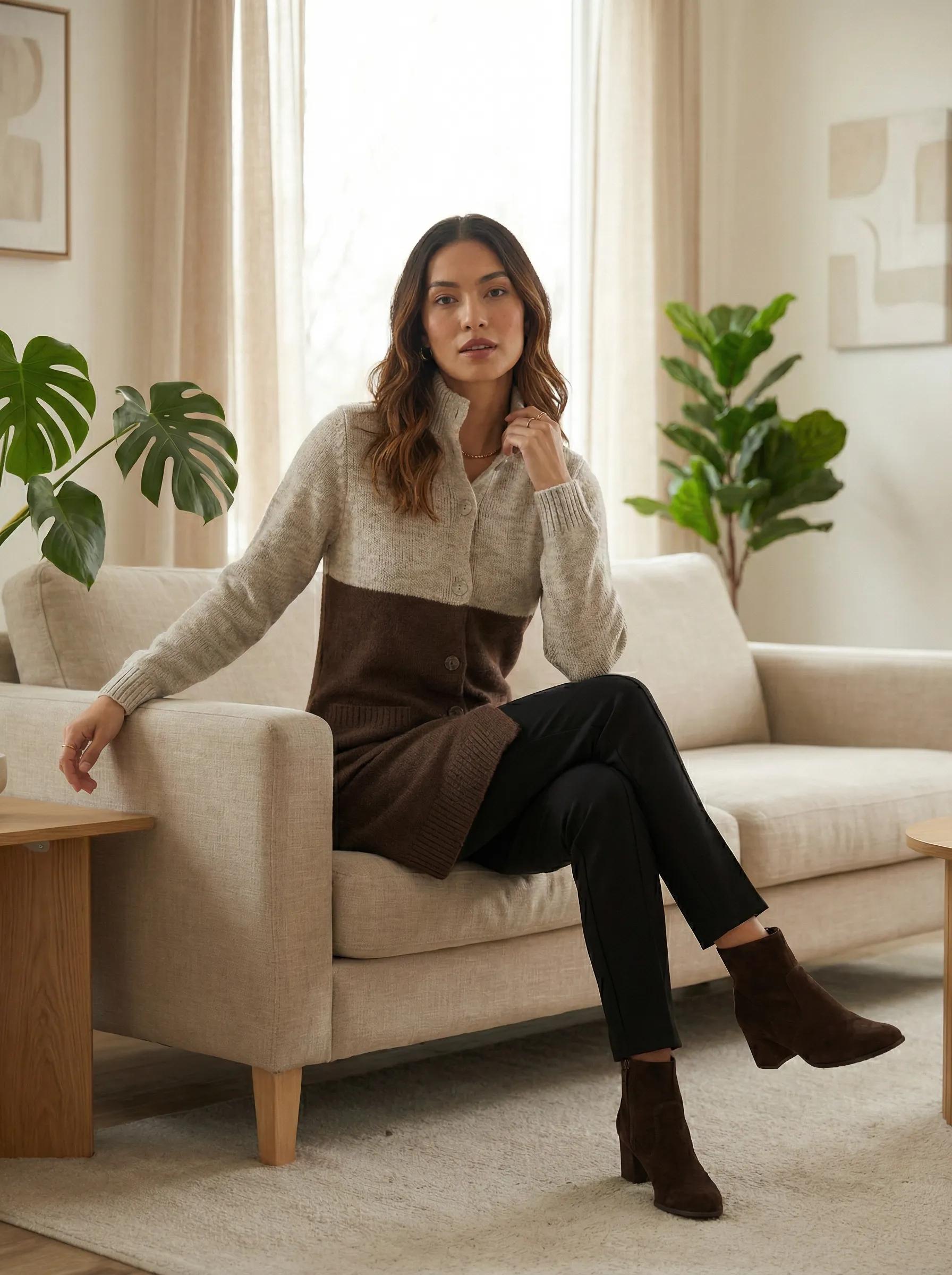 Женская модель в кардигане Lofty Fashion из шерсти