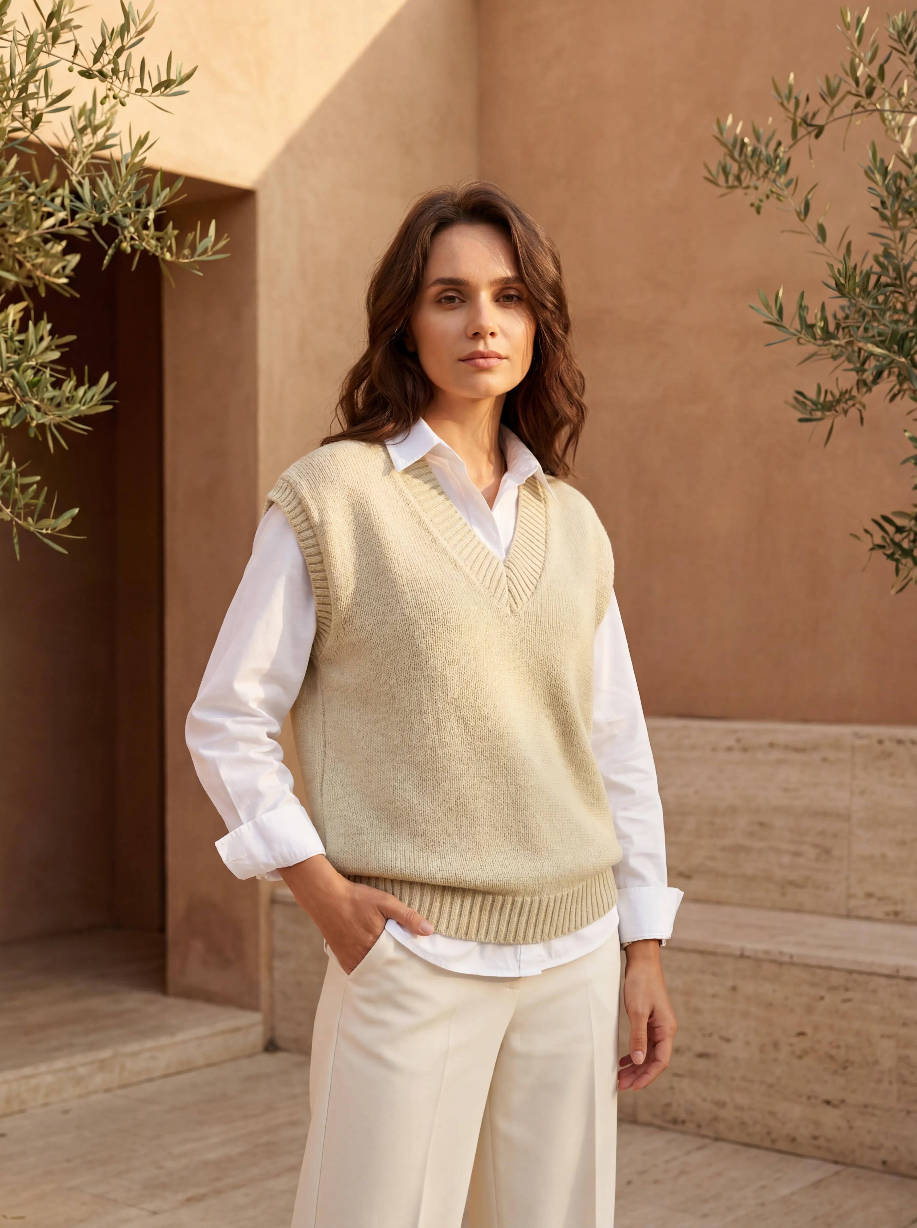Женская модель в шерстяном жилете Lofty Fashion